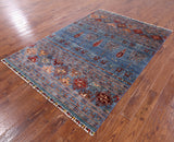 Blue Persian Gabbeh Hand Knotted Wool Area Rug - 5' 8" X 7' 7" - Golden Nile