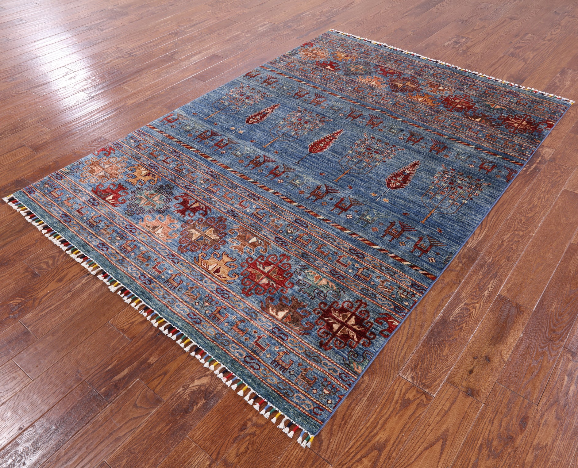Blue Persian Gabbeh Hand Knotted Wool Area Rug - 5' 8" X 7' 7" - Golden Nile