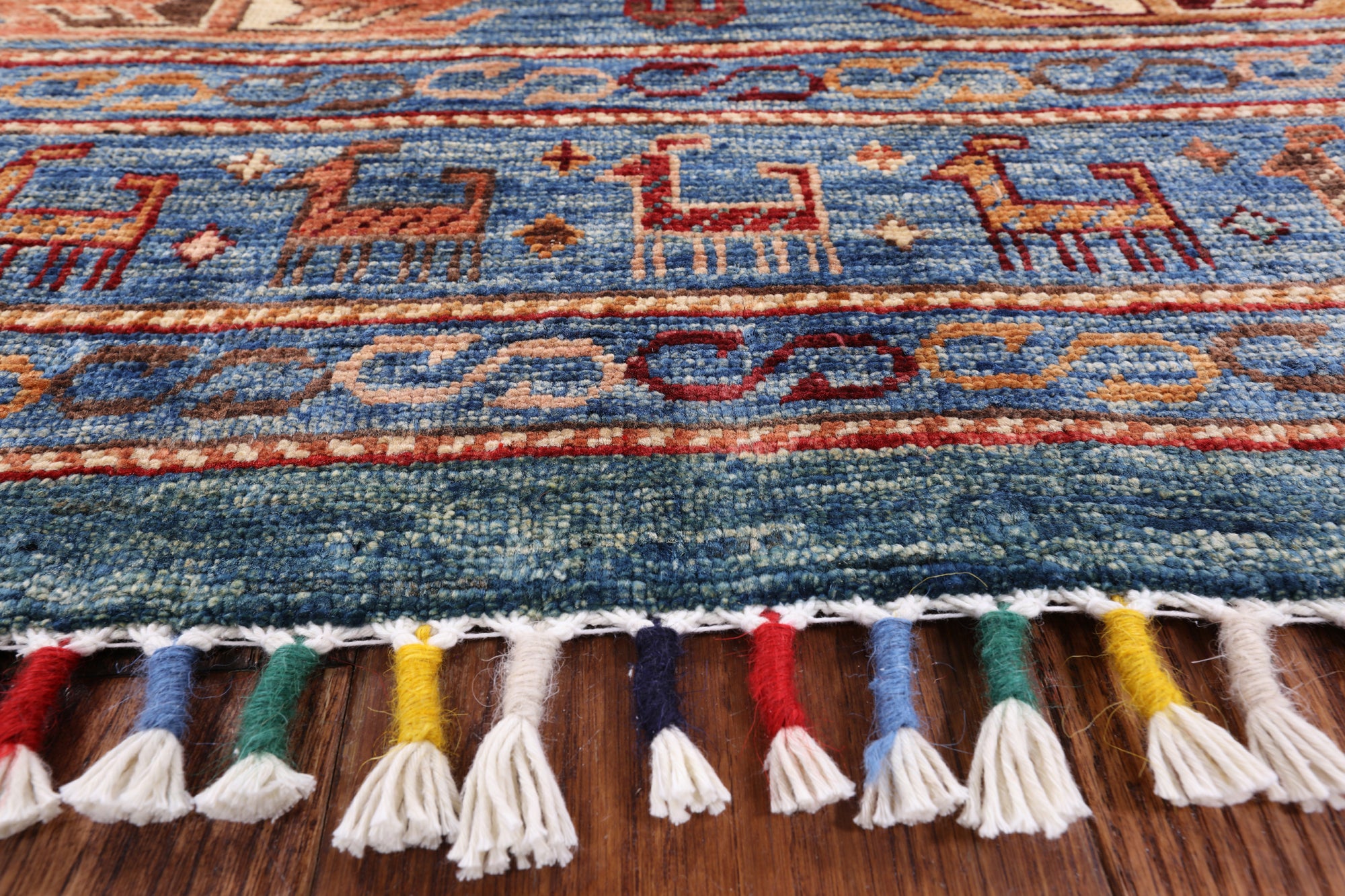 Blue Persian Gabbeh Hand Knotted Wool Area Rug - 5' 8" X 7' 7" - Golden Nile