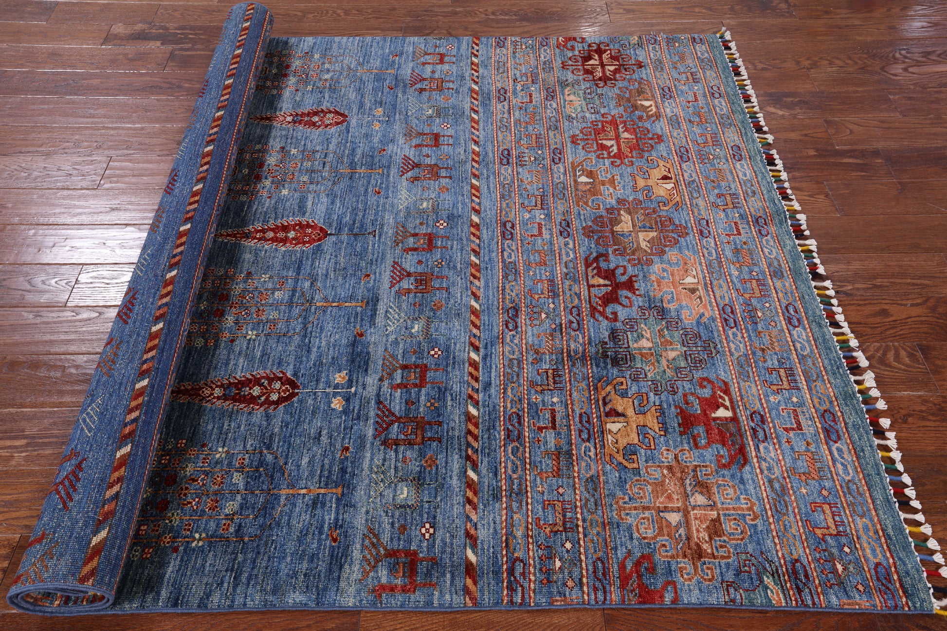 Blue Persian Gabbeh Hand Knotted Wool Area Rug - 5' 8" X 7' 7" - Golden Nile
