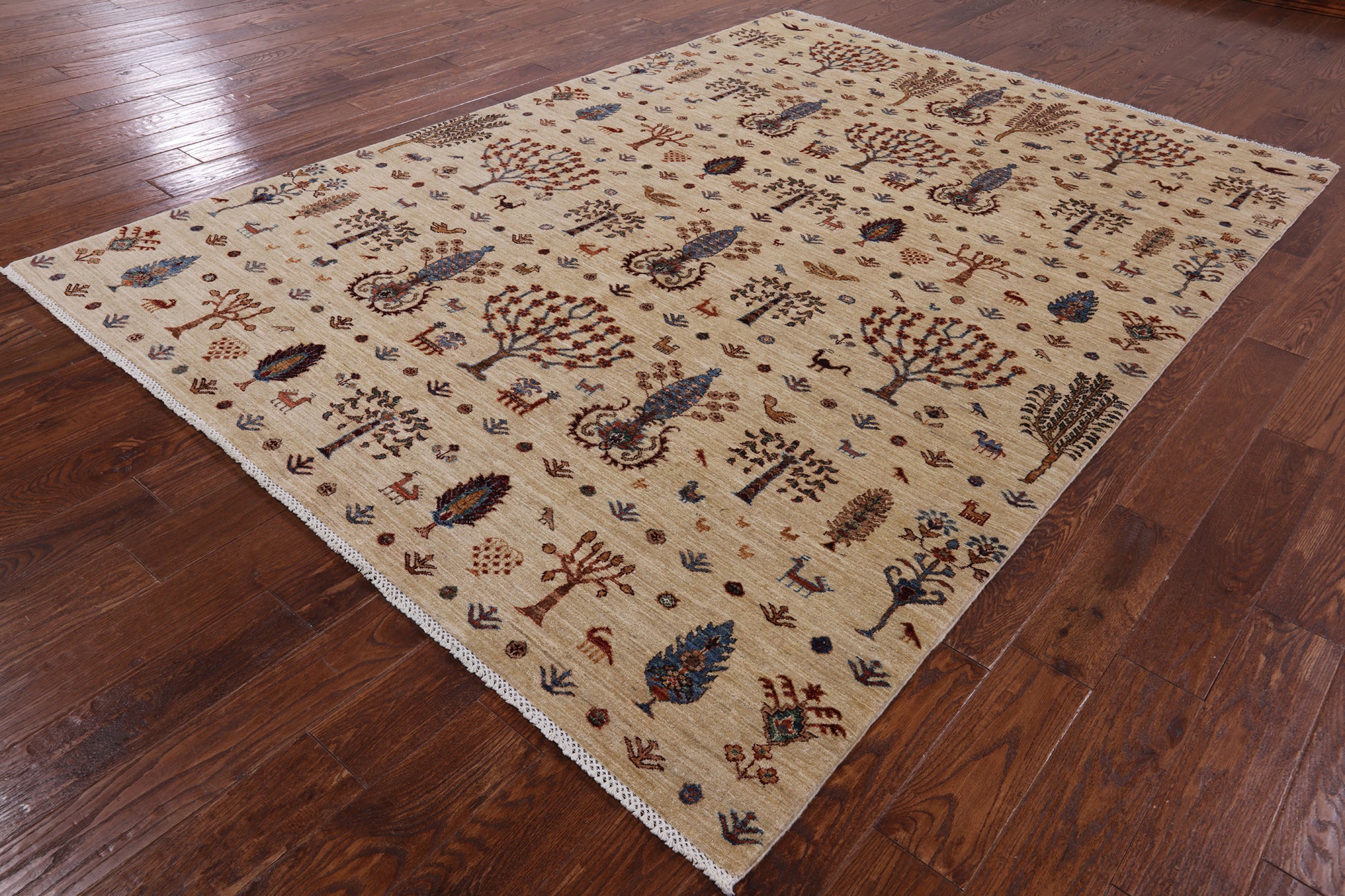 Ivory Tribal Persian Gabbeh Hand Knotted Wool Area Rug - 6' 6" X 9' 4" - Golden Nile