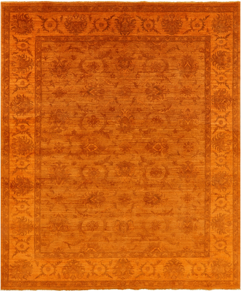 Orange Full Pile Overdyed Hand Knotted Wool Area Rug - 8' 1" X 9' 6" - Golden Nile