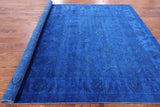 Blue Full Pile Overdyed Hand Knotted Wool Area Rug - 8' 0" X 9' 7" - Golden Nile