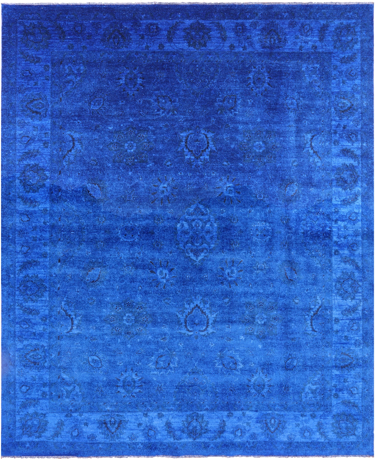 Blue Full Pile Overdyed Hand Knotted Wool Area Rug - 8' 0" X 9' 7" - Golden Nile