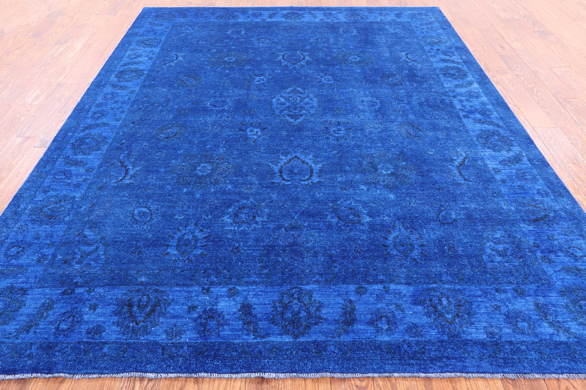 Blue Full Pile Overdyed Hand Knotted Wool Area Rug - 8' 0" X 9' 7" - Golden Nile