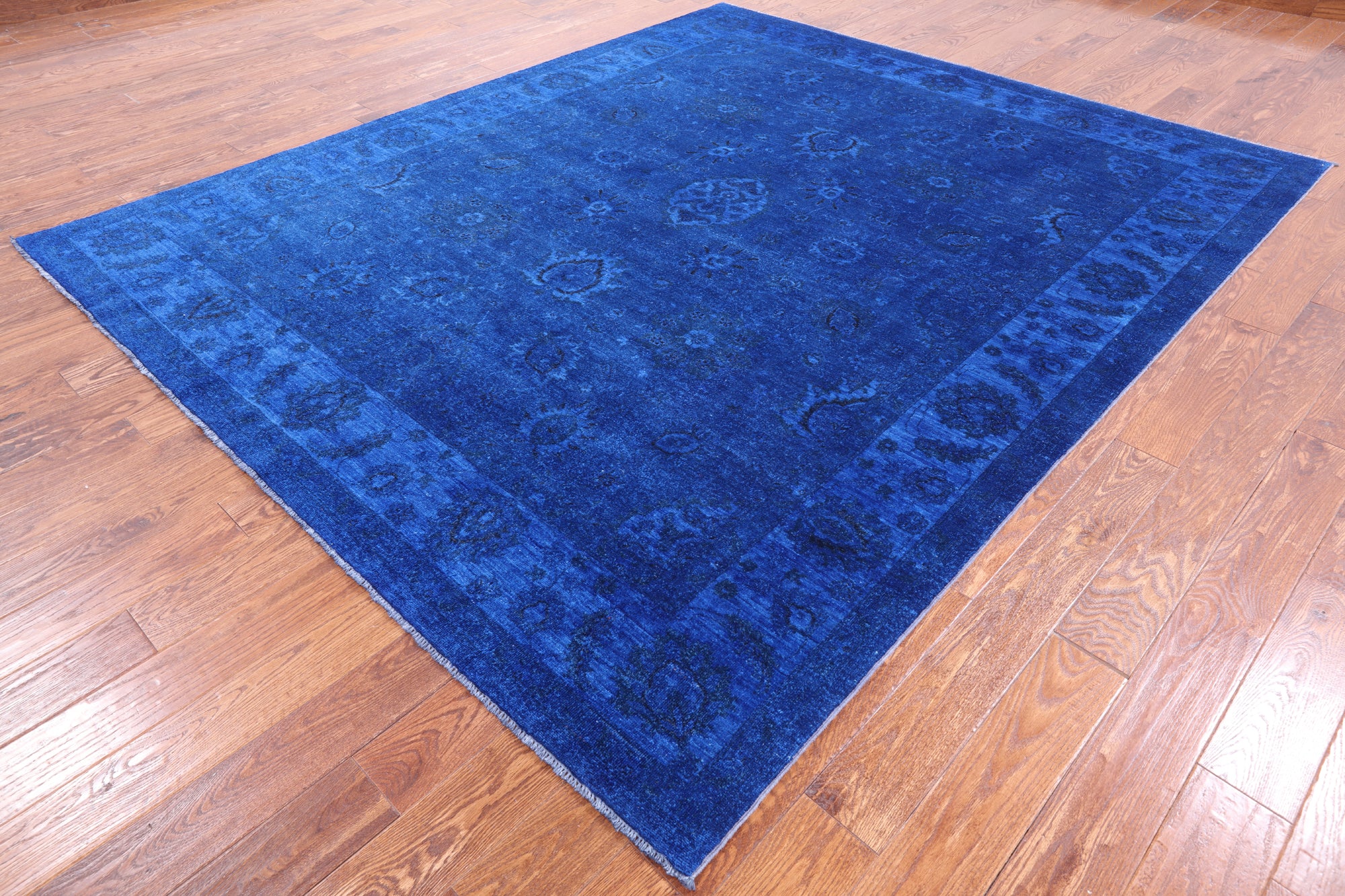 Blue Full Pile Overdyed Hand Knotted Wool Area Rug - 8' 0" X 9' 7" - Golden Nile
