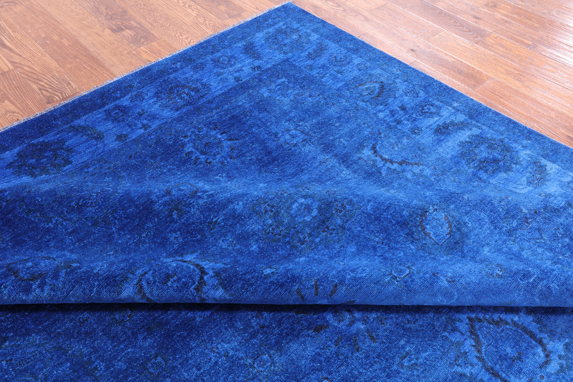Blue Full Pile Overdyed Hand Knotted Wool Area Rug - 8' 0" X 9' 7" - Golden Nile