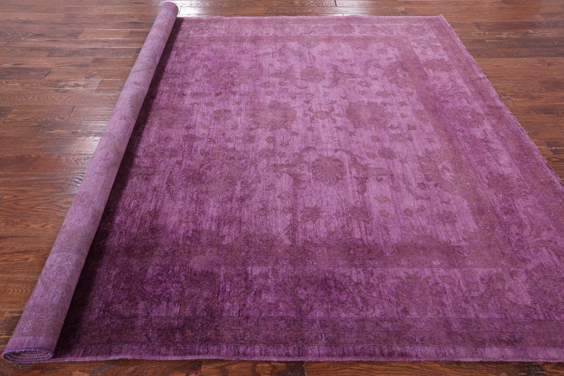 Purple Full Pile Overdyed Hand Knotted Wool Area Rug - 7' 11" X 9' 8" - Golden Nile