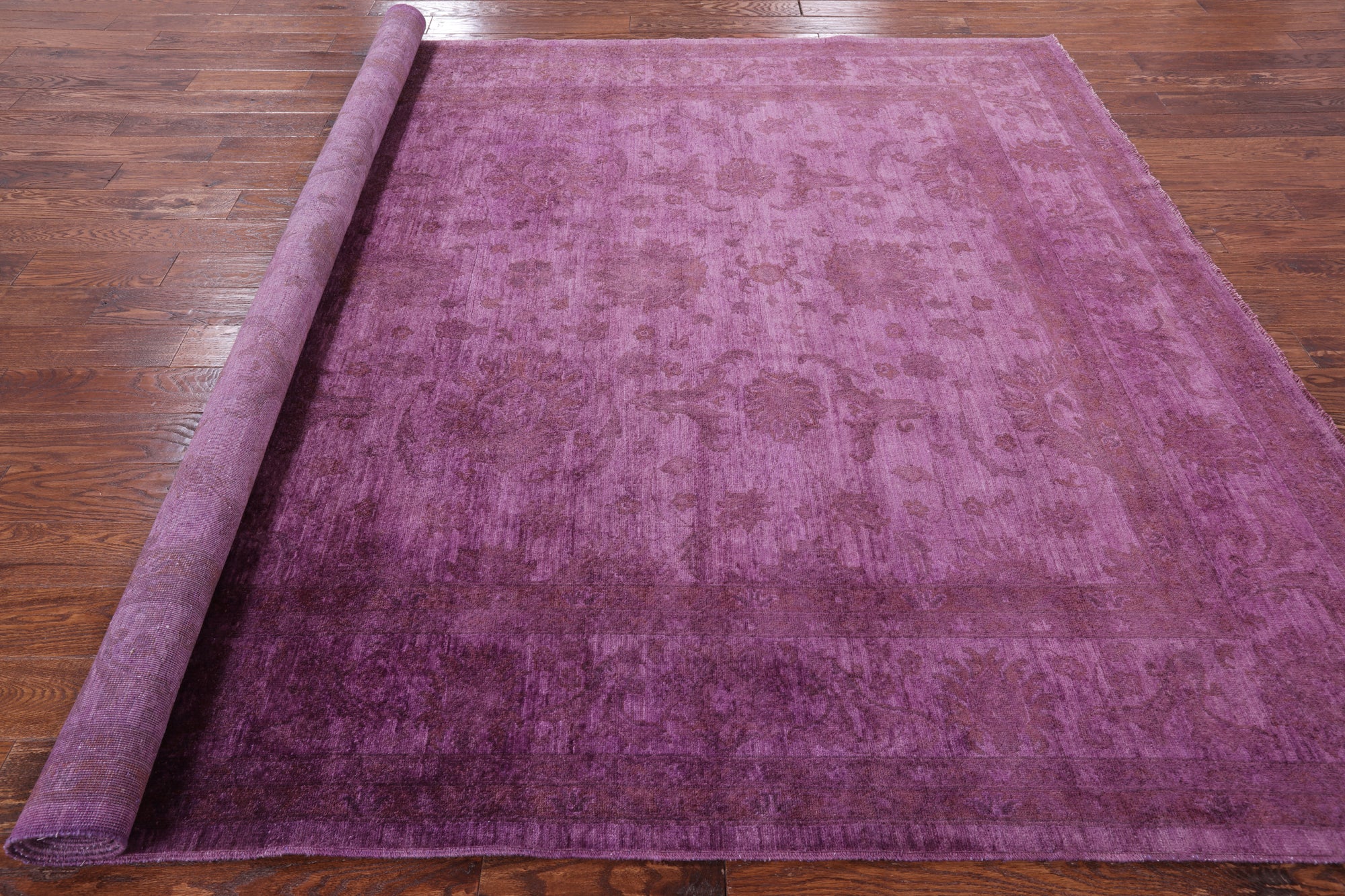 Purple Full Pile Overdyed Hand Knotted Wool Area Rug - 7' 11" X 9' 8" - Golden Nile