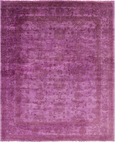 Purple Full Pile Overdyed Hand Knotted Wool Area Rug - 7' 11" X 9' 8" - Golden Nile
