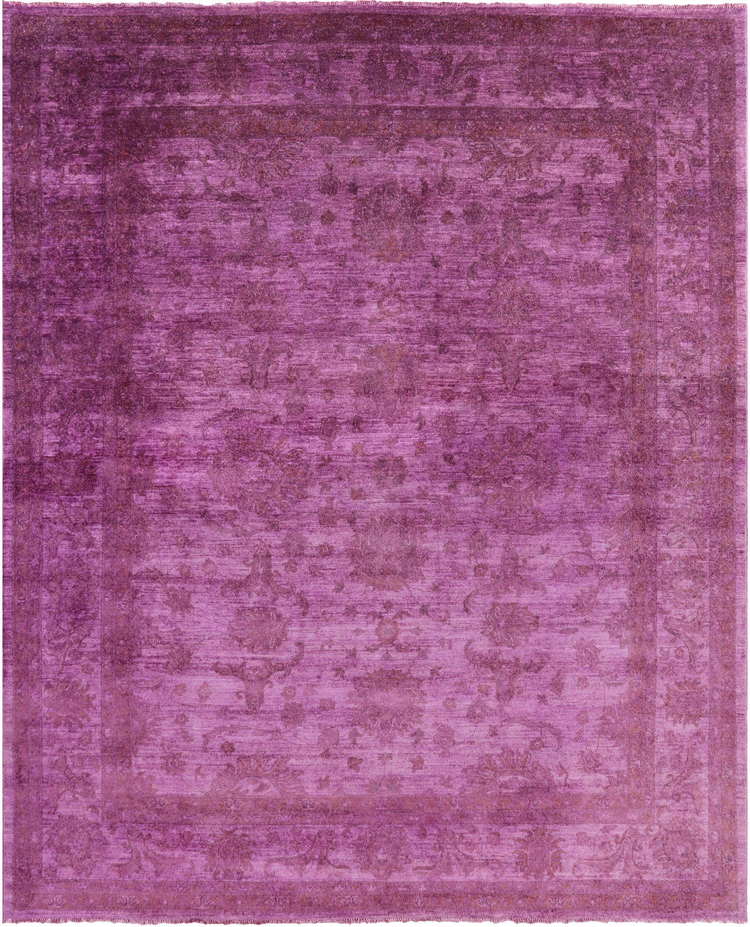 Purple Full Pile Overdyed Hand Knotted Wool Area Rug - 7' 11" X 9' 8" - Golden Nile