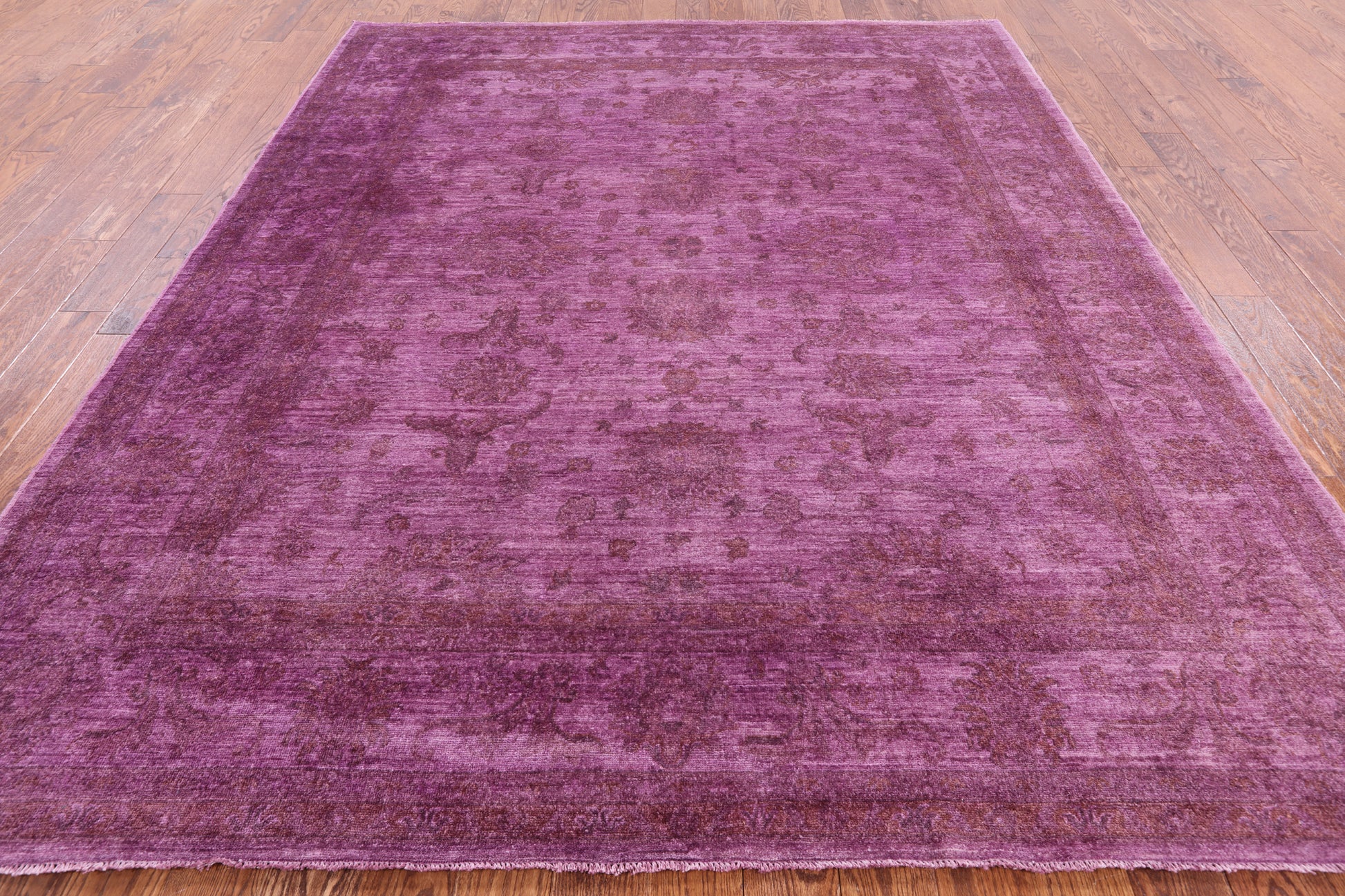 Purple Full Pile Overdyed Hand Knotted Wool Area Rug - 7' 11" X 9' 8" - Golden Nile
