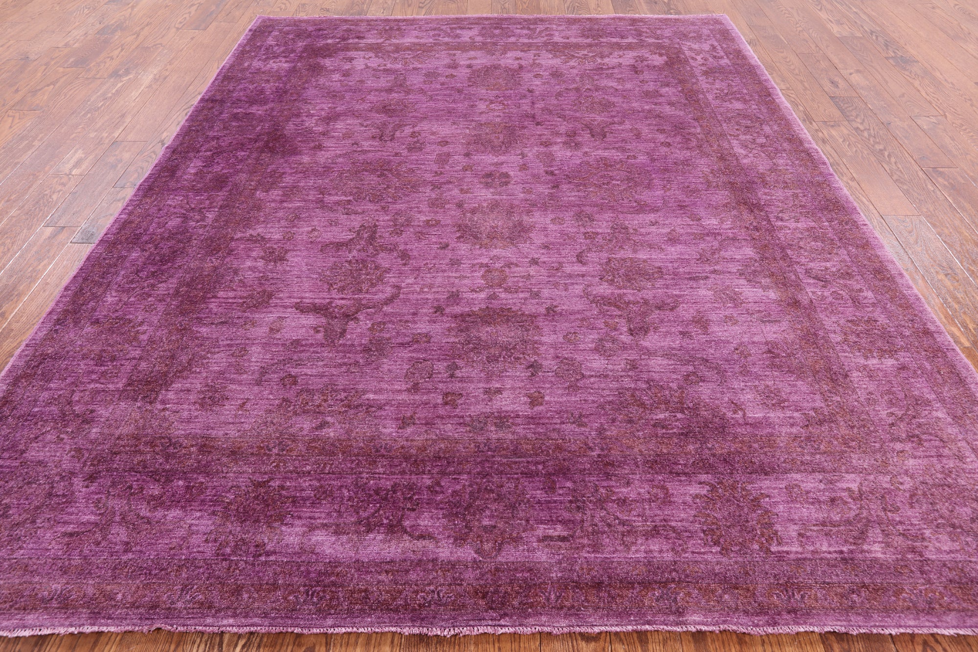 Purple Full Pile Overdyed Hand Knotted Wool Area Rug - 7' 11" X 9' 8" - Golden Nile