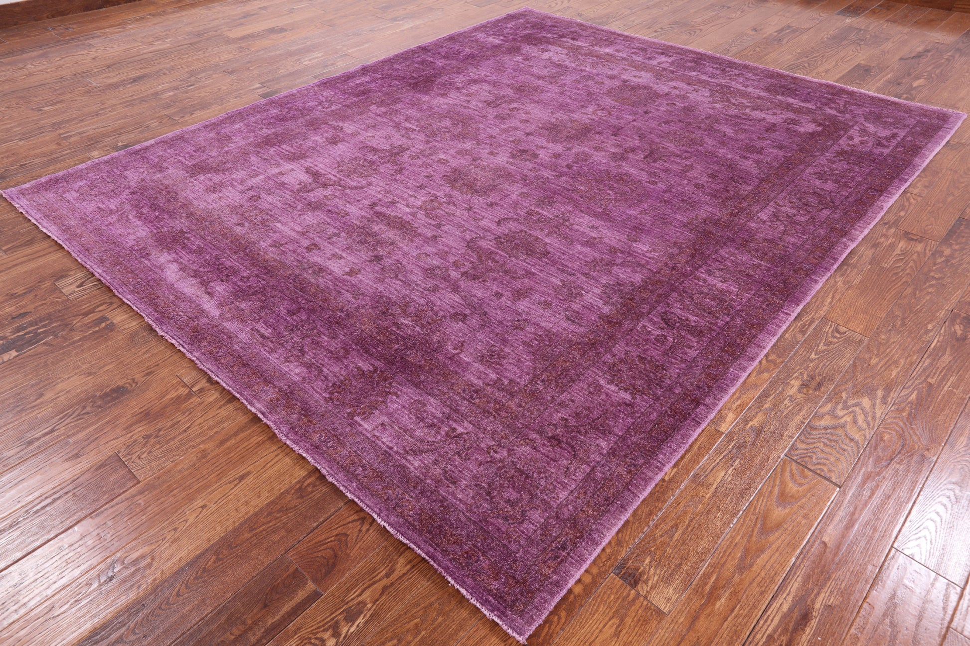Purple Full Pile Overdyed Hand Knotted Wool Area Rug - 7' 11" X 9' 8" - Golden Nile
