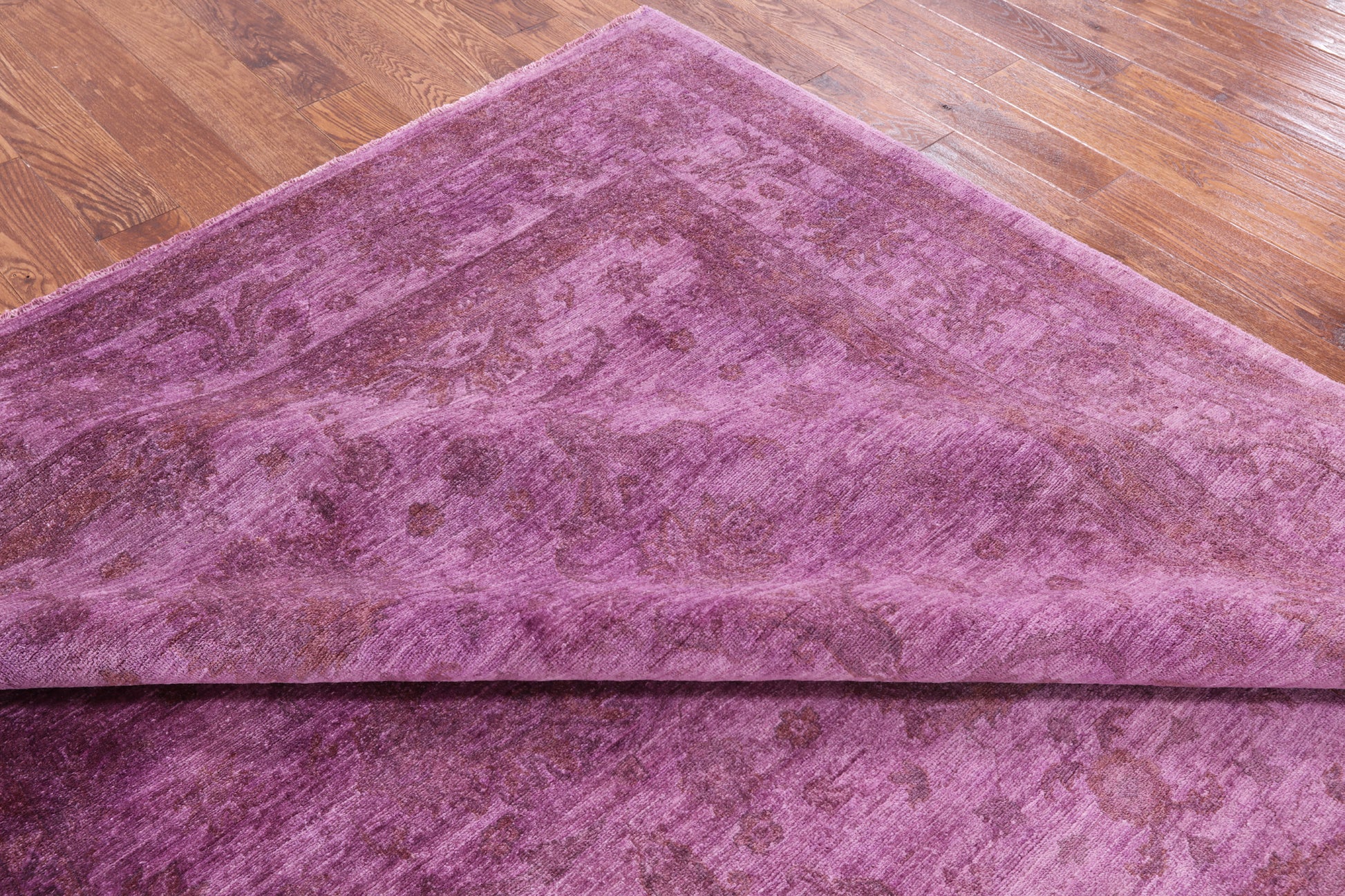 Purple Full Pile Overdyed Hand Knotted Wool Area Rug - 7' 11" X 9' 8" - Golden Nile