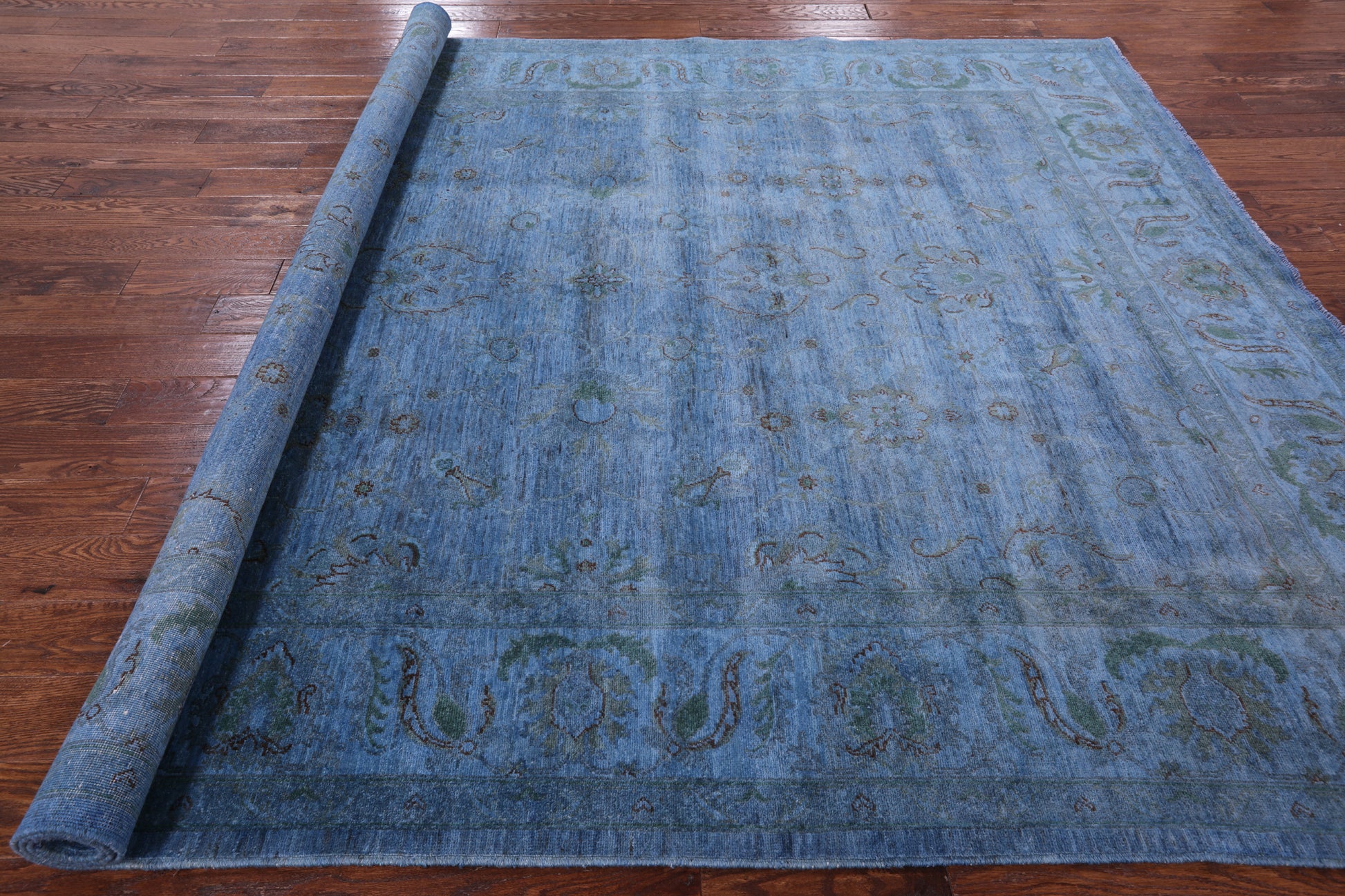 Blue Full Pile Overdyed Hand Knotted Wool Area Rug - 7' 11" X 9' 9" - Golden Nile