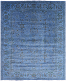 Blue Full Pile Overdyed Hand Knotted Wool Area Rug - 7' 11" X 9' 9" - Golden Nile
