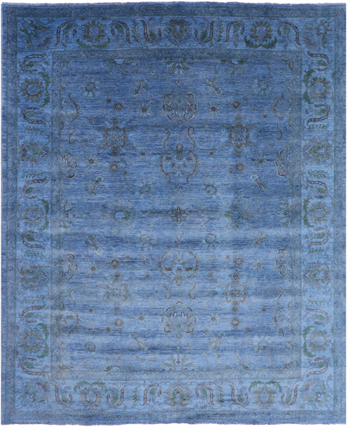 Blue Full Pile Overdyed Hand Knotted Wool Area Rug - 7' 11" X 9' 9" - Golden Nile