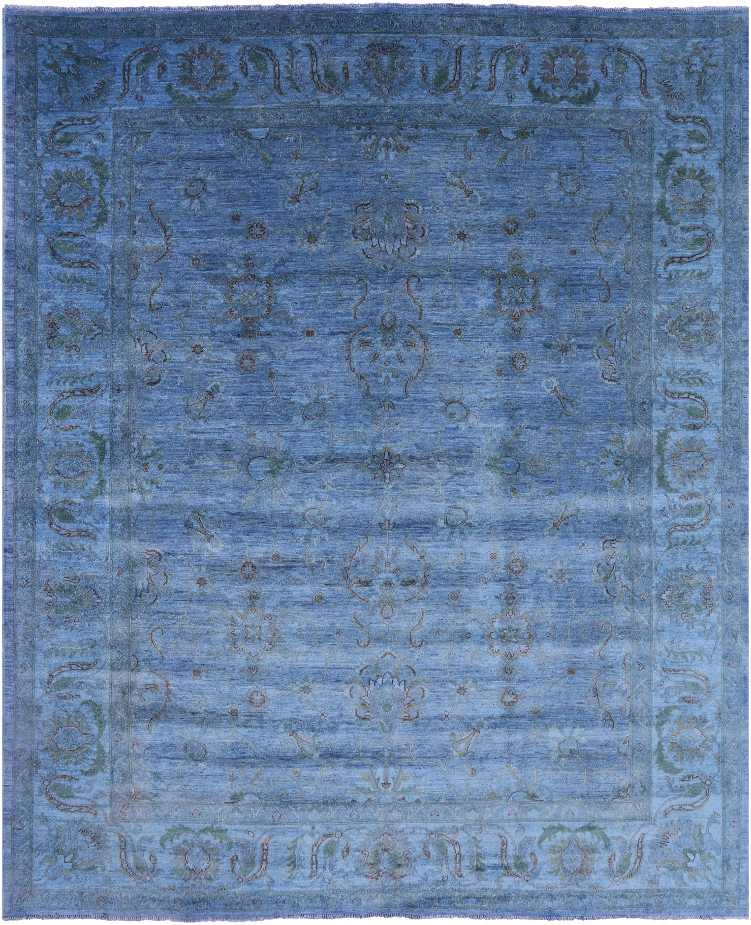 Blue Full Pile Overdyed Hand Knotted Wool Area Rug - 7' 11" X 9' 9" - Golden Nile