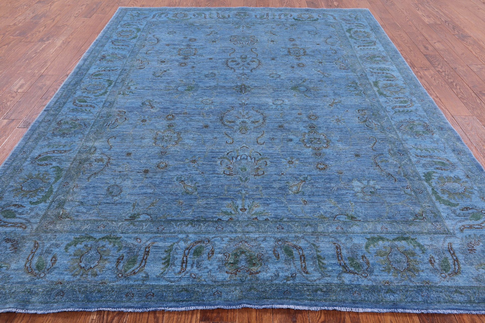 Blue Full Pile Overdyed Hand Knotted Wool Area Rug - 7' 11" X 9' 9" - Golden Nile