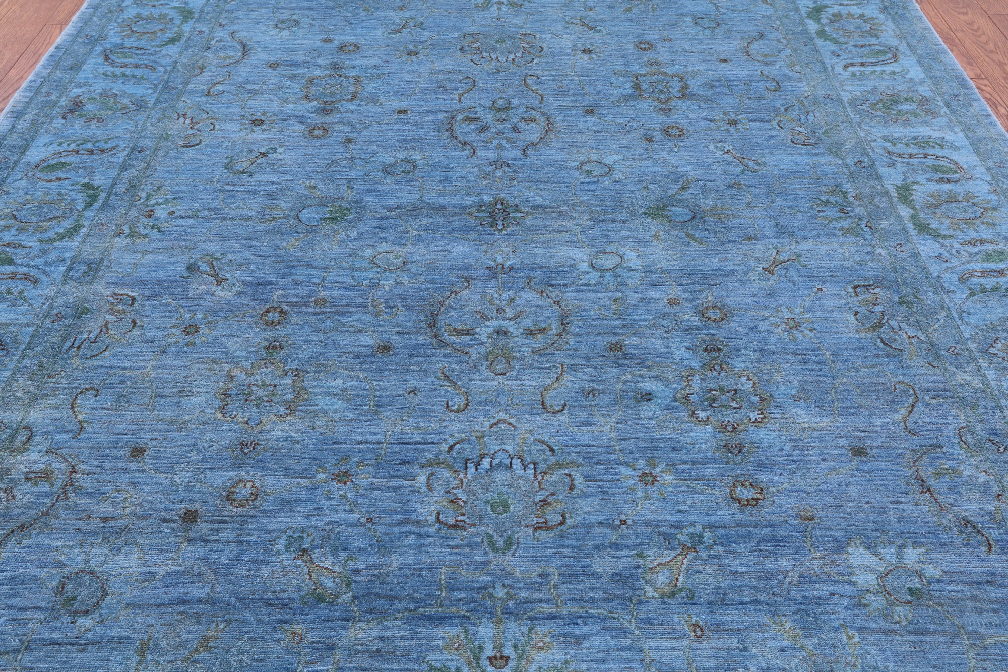 Blue Full Pile Overdyed Hand Knotted Wool Area Rug - 7' 11" X 9' 9" - Golden Nile