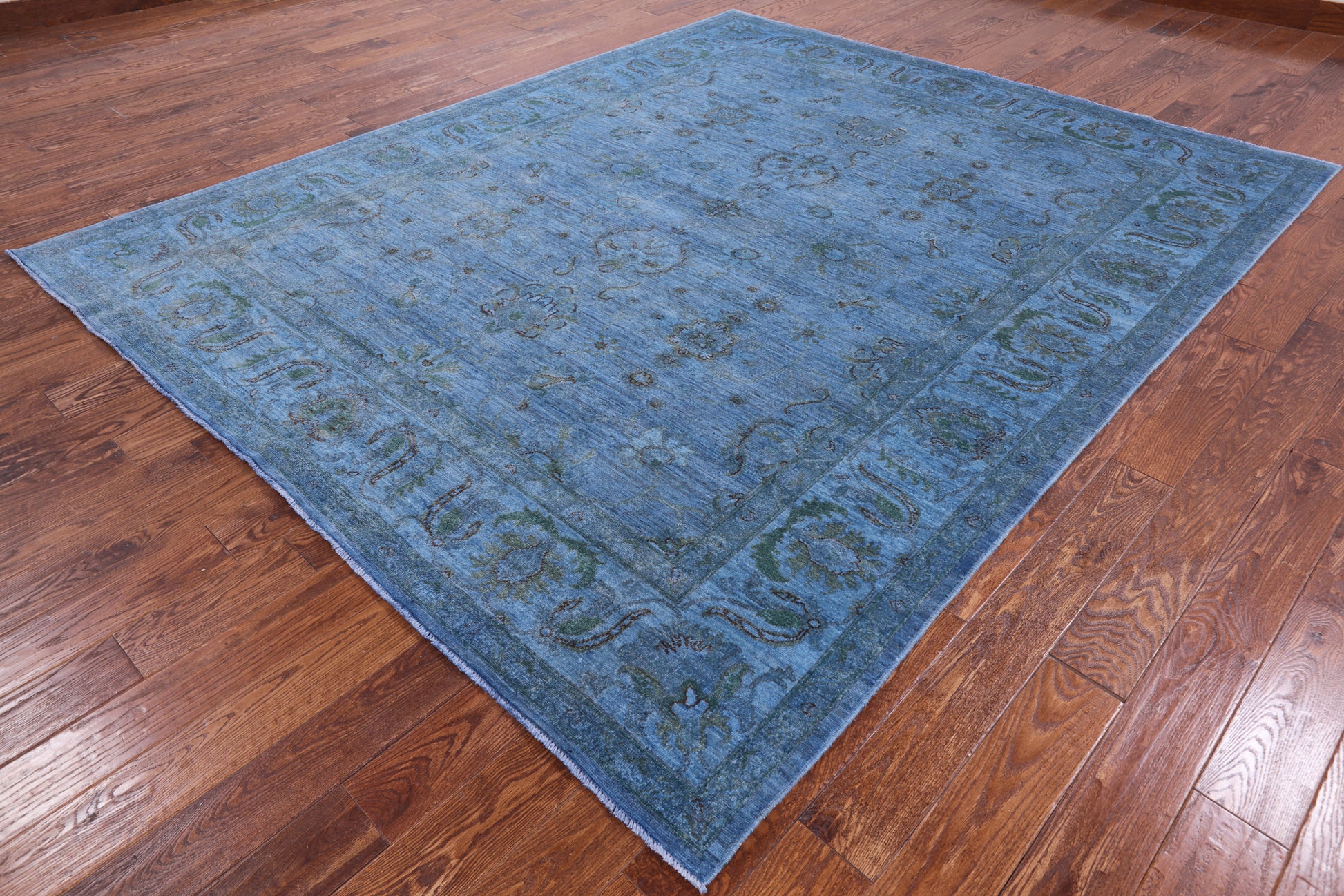 Blue Full Pile Overdyed Hand Knotted Wool Area Rug - 7' 11" X 9' 9" - Golden Nile
