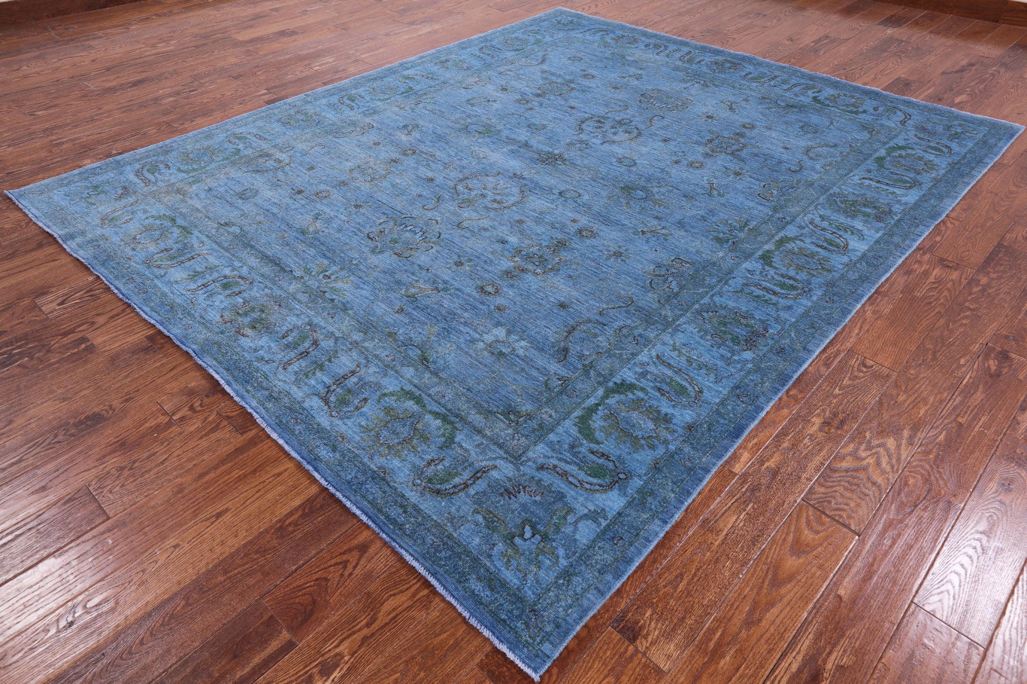 Blue Full Pile Overdyed Hand Knotted Wool Area Rug - 7' 11" X 9' 9" - Golden Nile