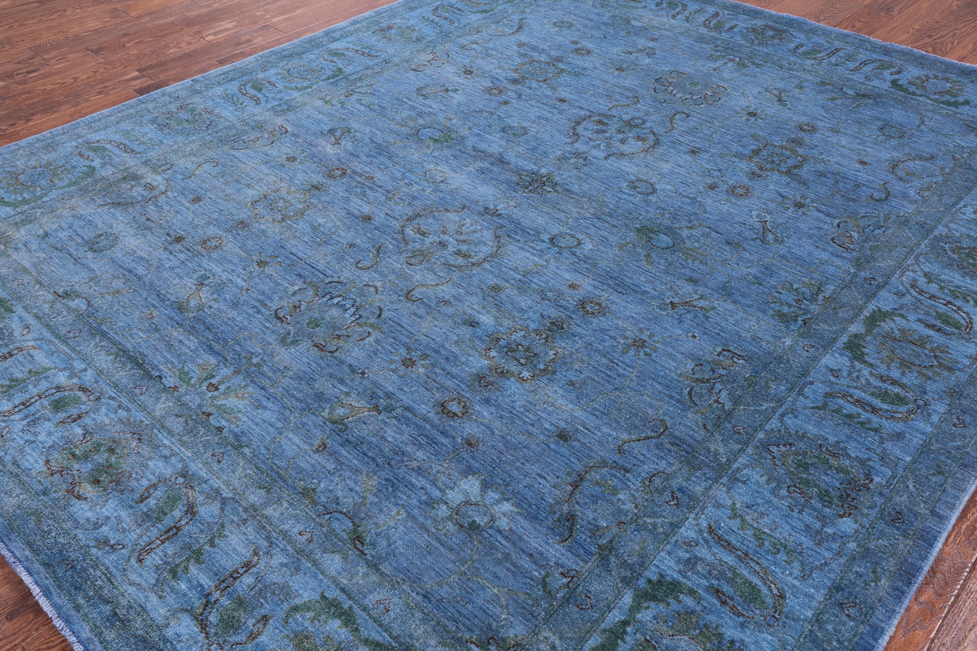 Blue Full Pile Overdyed Hand Knotted Wool Area Rug - 7' 11" X 9' 9" - Golden Nile