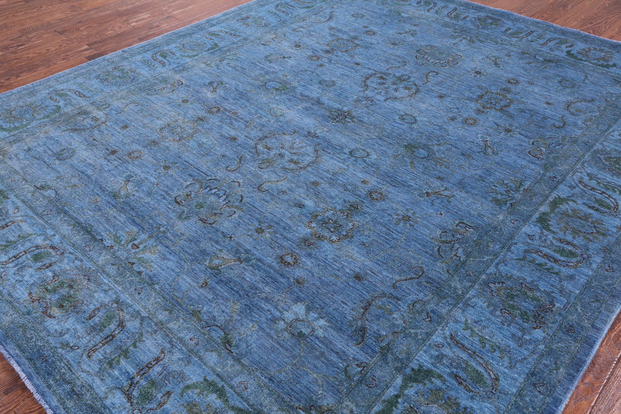 Blue Full Pile Overdyed Hand Knotted Wool Area Rug - 7' 11" X 9' 9" - Golden Nile