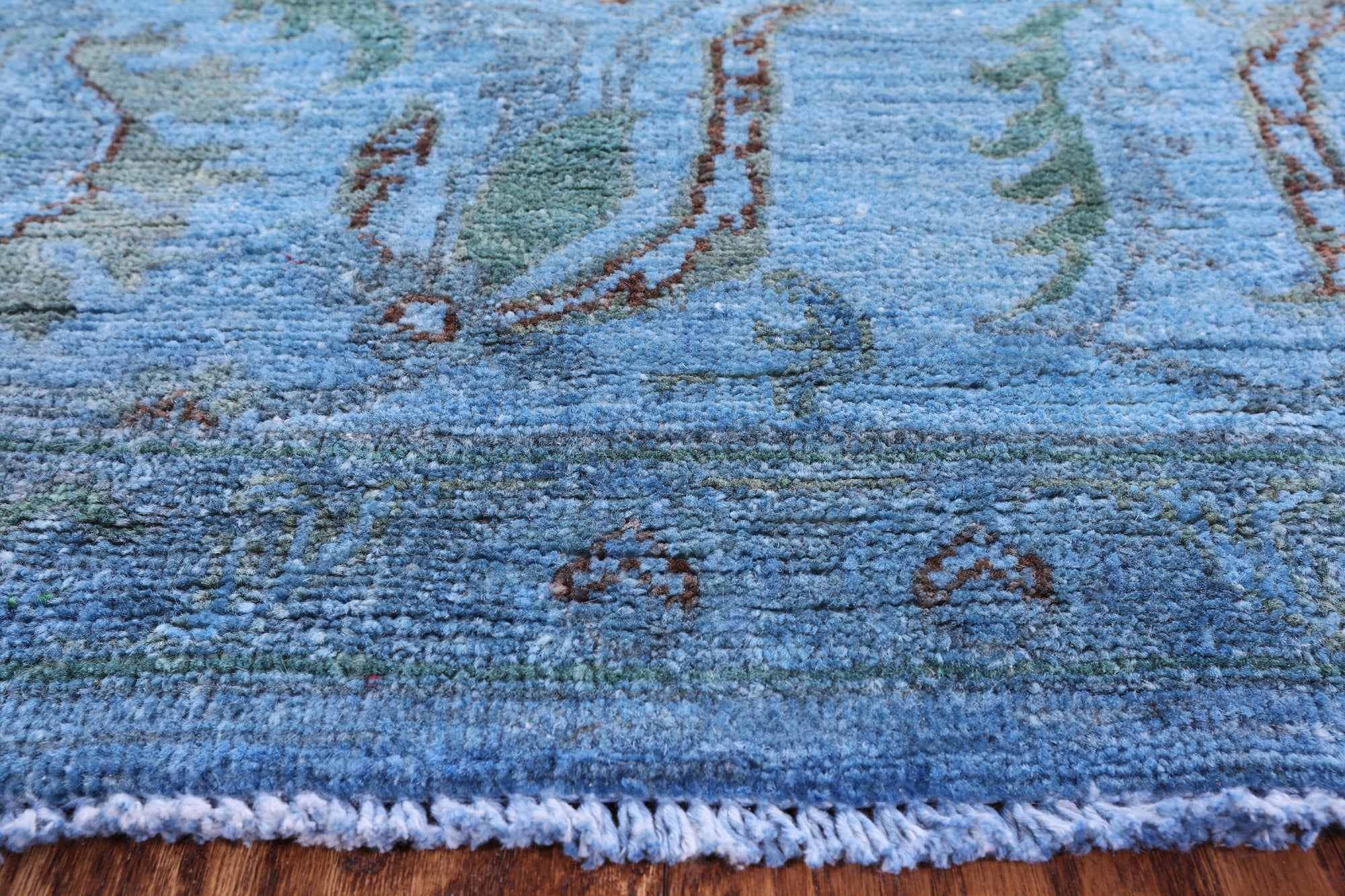 Blue Full Pile Overdyed Hand Knotted Wool Area Rug - 7' 11" X 9' 9" - Golden Nile