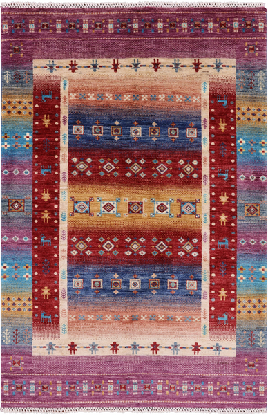 Tribal Persian Gabbeh Hand Knotted Wool Area Rug - 4' 3" X 6' 2" - Golden Nile