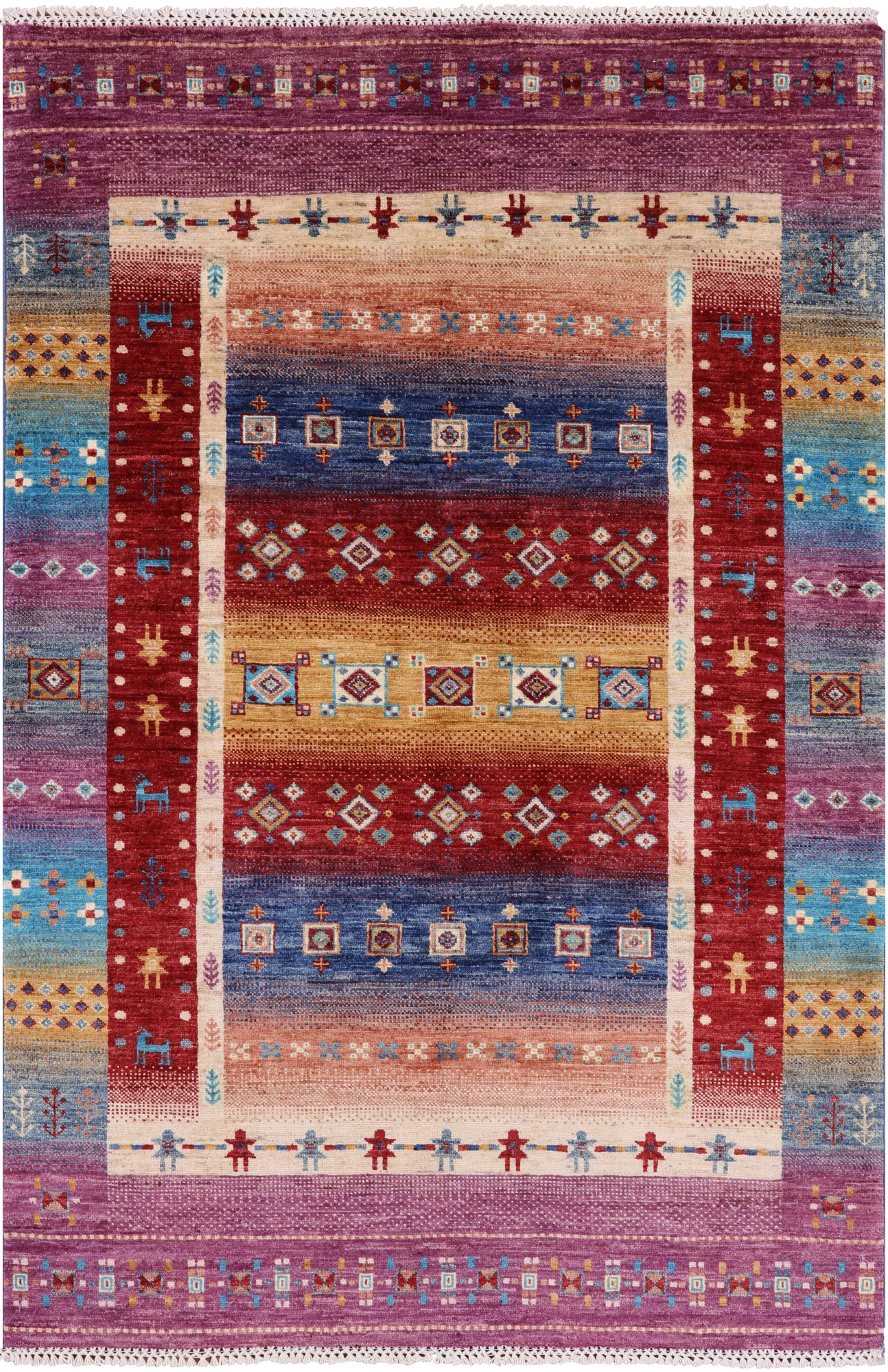 Tribal Persian Gabbeh Hand Knotted Wool Area Rug - 4' 3" X 6' 2" - Golden Nile