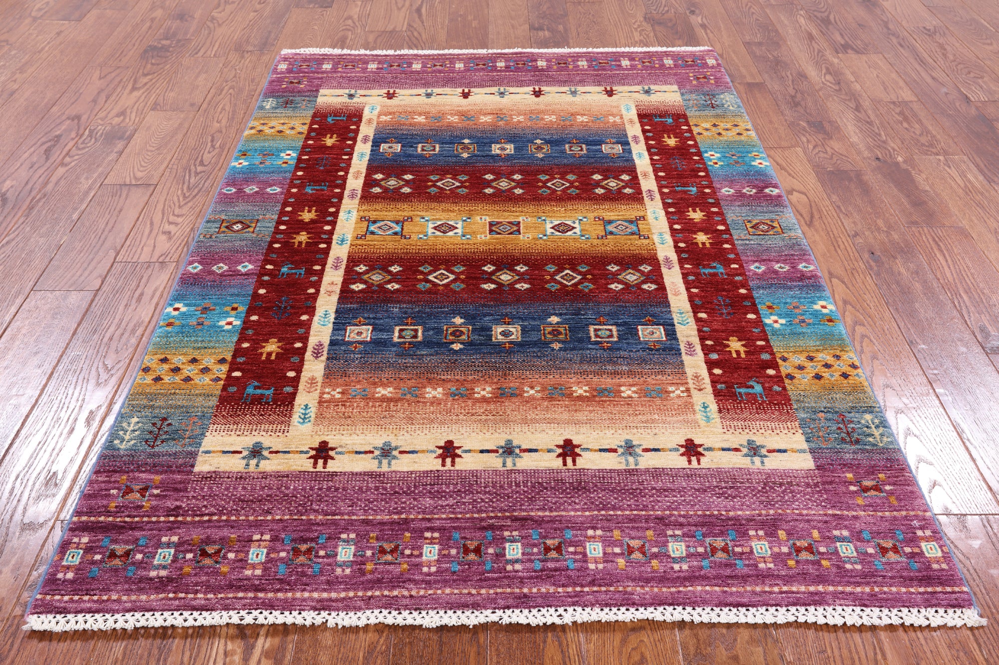 Tribal Persian Gabbeh Hand Knotted Wool Area Rug - 4' 3" X 6' 2" - Golden Nile