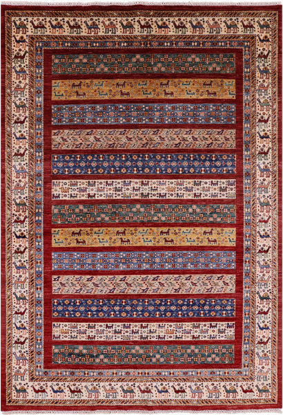 Persian Gabbeh Handmade Wool Area Rug - 6' 11" X 9' 9" - Golden Nile