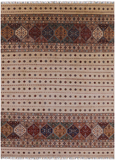 Ivory Khorjin Persian Gabbeh Hand Knotted Wool Rug - 8' 1" X 10' 10" - Golden Nile