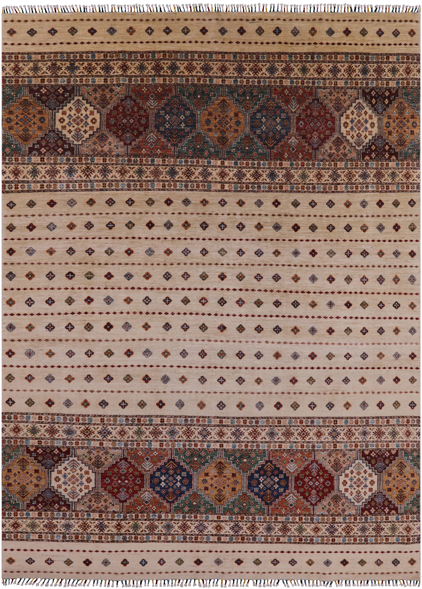 Ivory Khorjin Persian Gabbeh Hand Knotted Wool Rug - 8' 1" X 10' 10" - Golden Nile