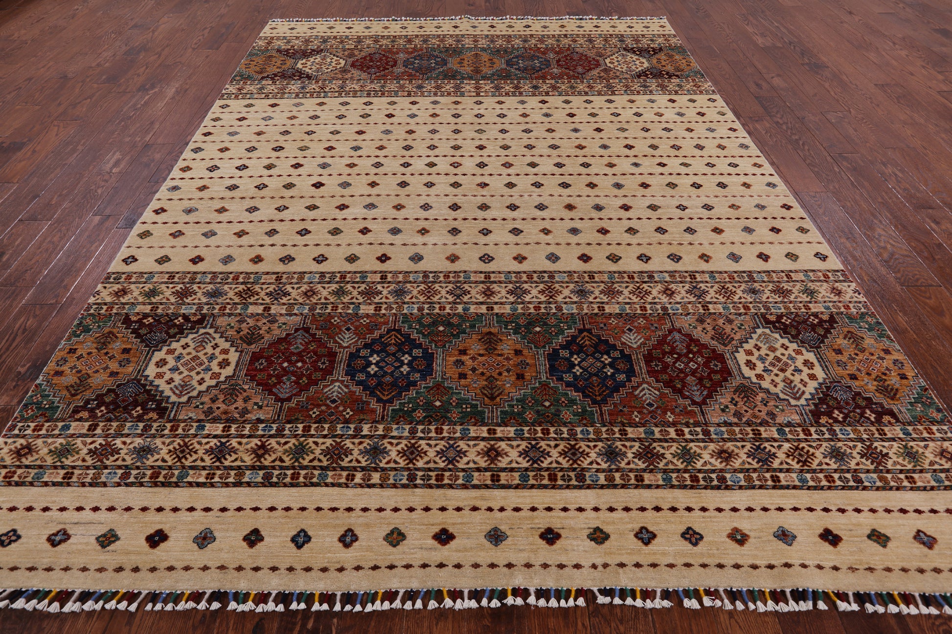 Ivory Khorjin Persian Gabbeh Hand Knotted Wool Rug - 8' 1" X 10' 10" - Golden Nile
