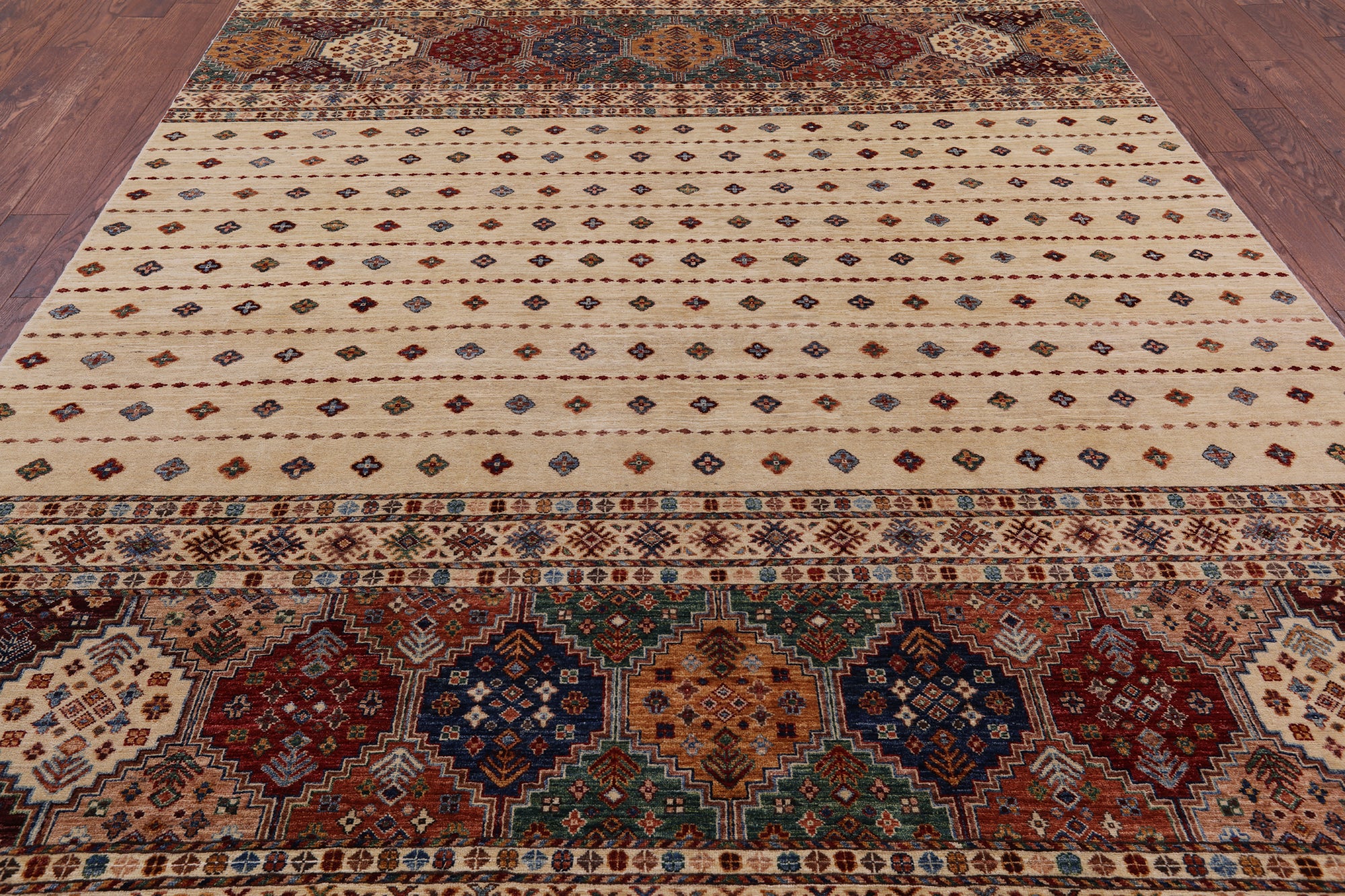 Ivory Khorjin Persian Gabbeh Hand Knotted Wool Rug - 8' 1" X 10' 10" - Golden Nile