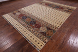 Ivory Khorjin Persian Gabbeh Hand Knotted Wool Rug - 8' 1" X 10' 10" - Golden Nile