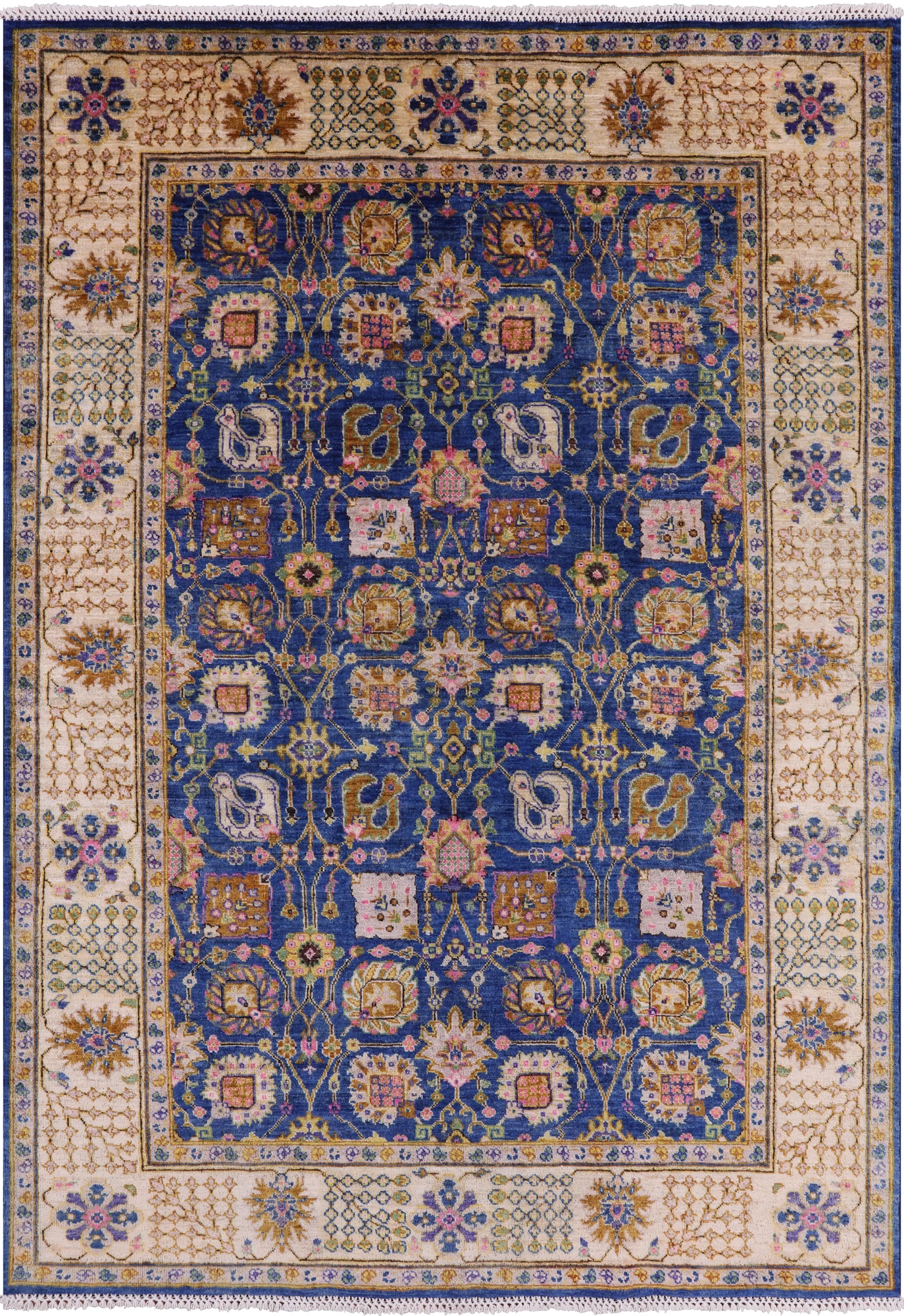 Blue Peshawar Hand Knotted Wool Area Rug - 5' 9" X 8' 2" - Golden Nile