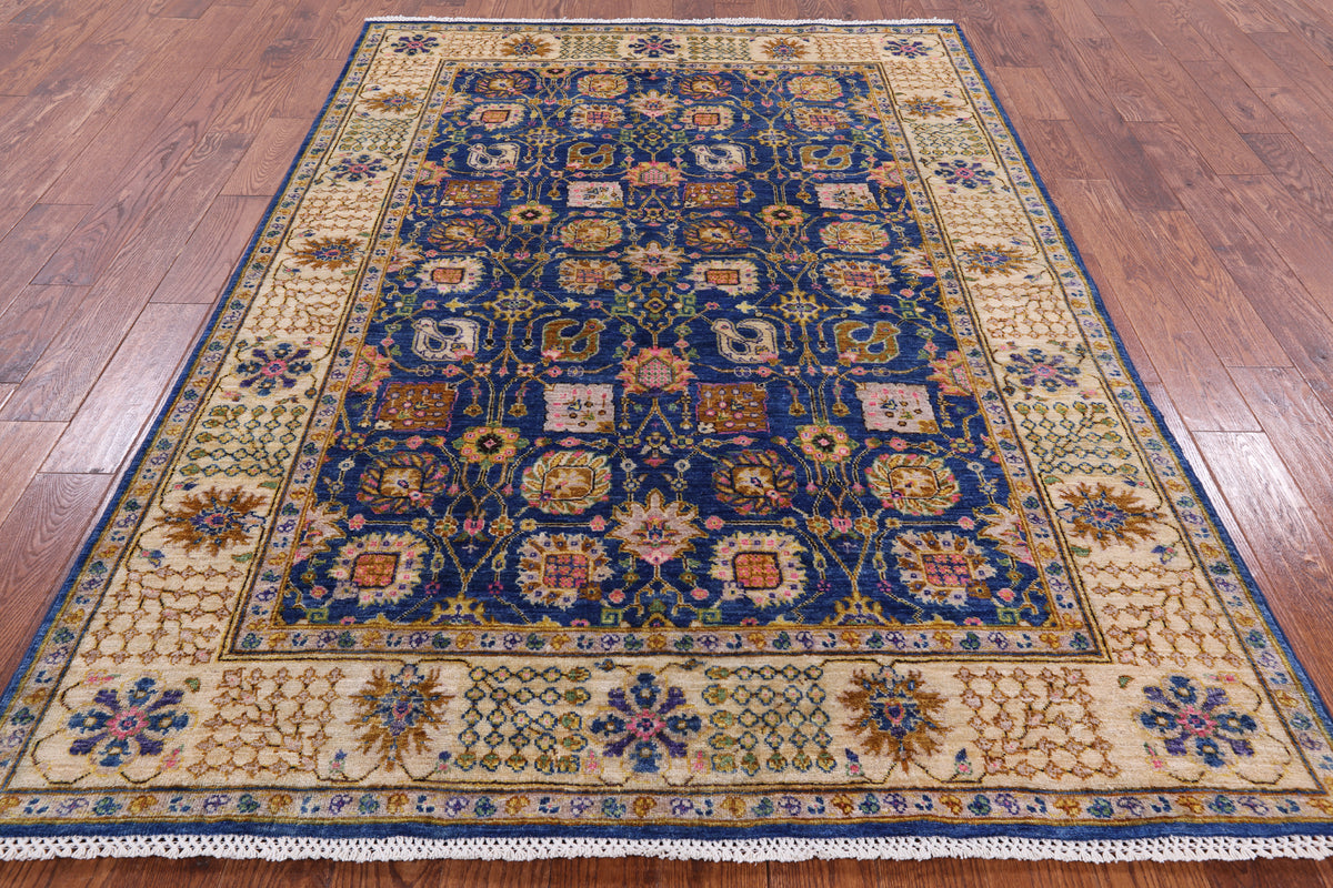 Blue Peshawar Hand Knotted Wool Area Rug - 5' 9" X 8' 2" - Golden Nile