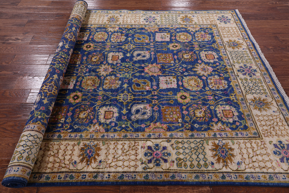 Blue Peshawar Hand Knotted Wool Area Rug - 5' 9" X 8' 2" - Golden Nile