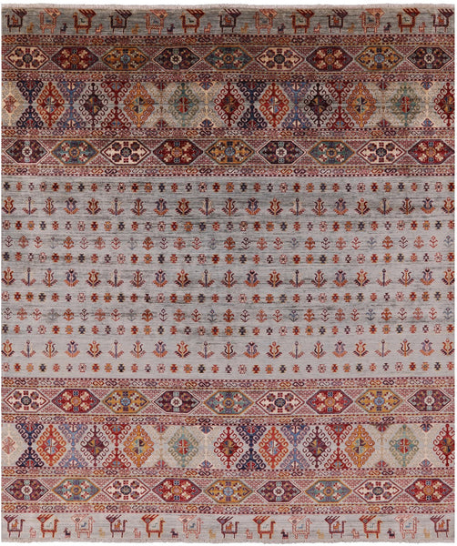 Persian Gabbeh Hand Knotted Wool Area Rug - 8' 2" X 9' 9" - Golden Nile