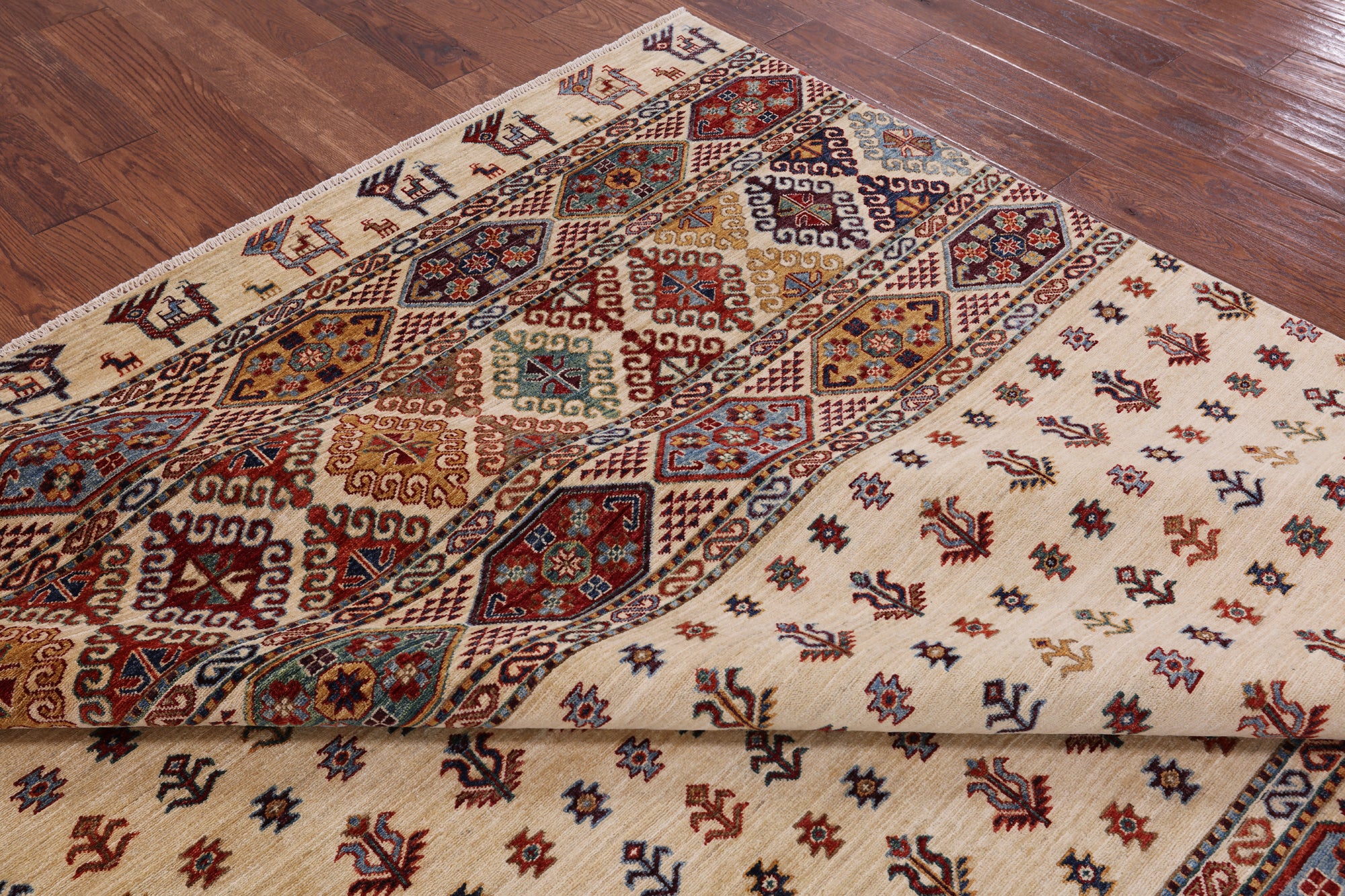 Ivory Persian Gabbeh Handmade Wool Area Rug - 8' 4" X 9' 6" - Golden Nile