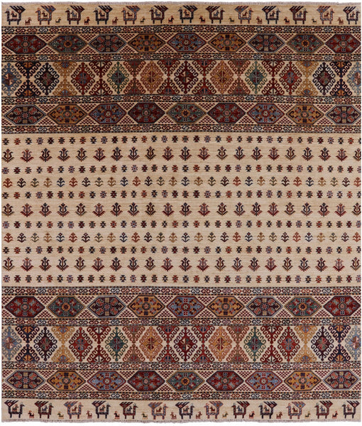 Ivory Persian Gabbeh Handmade Wool Area Rug - 8' 4" X 9' 6" - Golden Nile