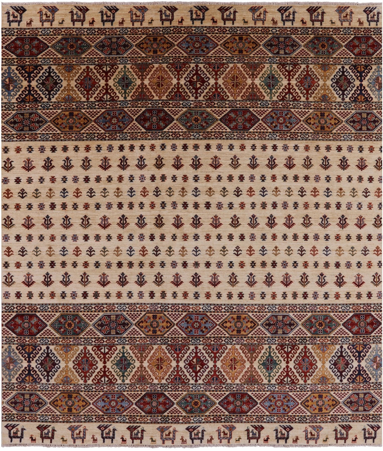 Ivory Persian Gabbeh Handmade Wool Area Rug - 8' 4" X 9' 6" - Golden Nile