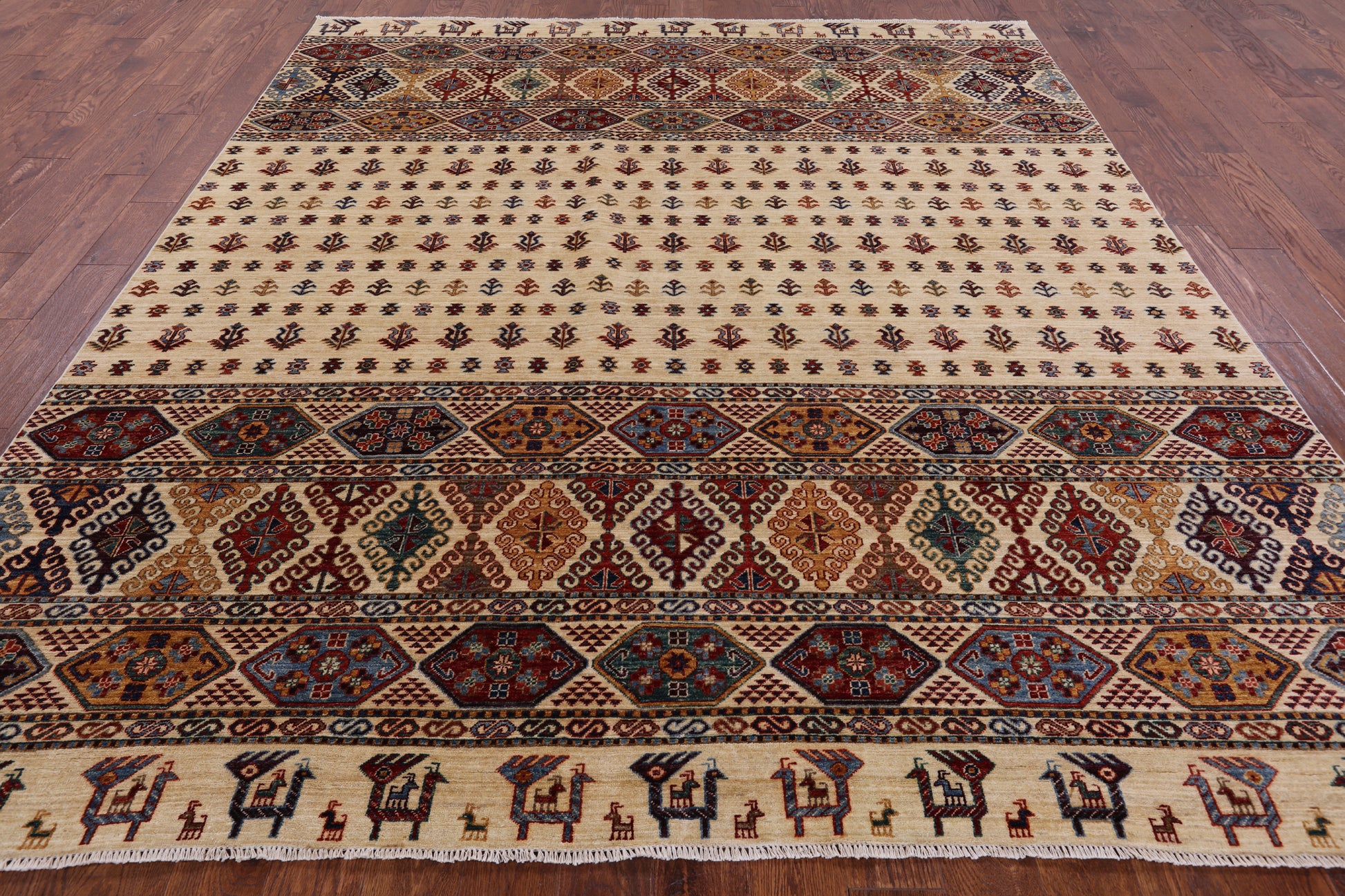 Ivory Persian Gabbeh Handmade Wool Area Rug - 8' 4" X 9' 6" - Golden Nile