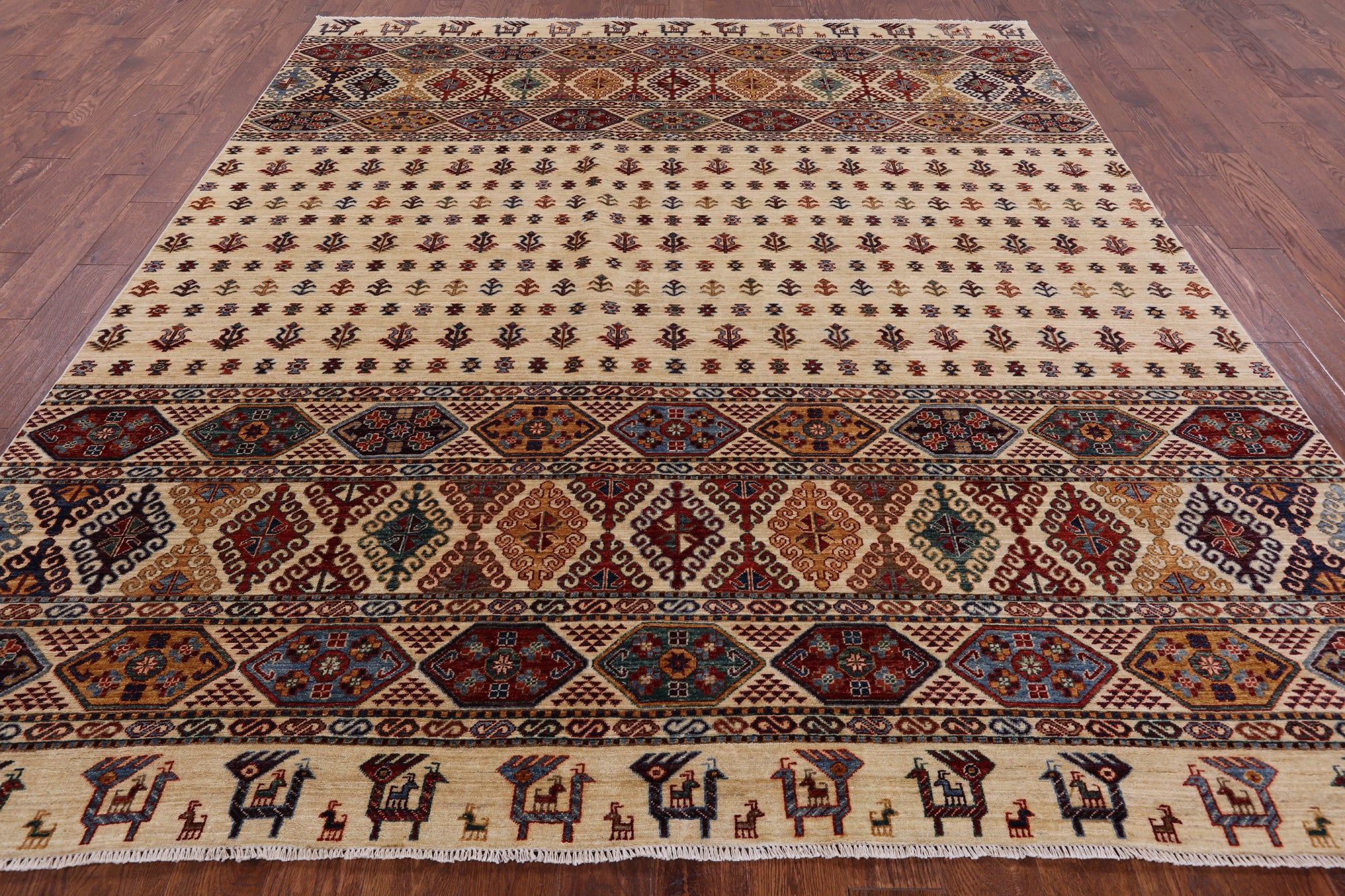 Ivory Persian Gabbeh Handmade Wool Area Rug - 8' 4" X 9' 6" - Golden Nile