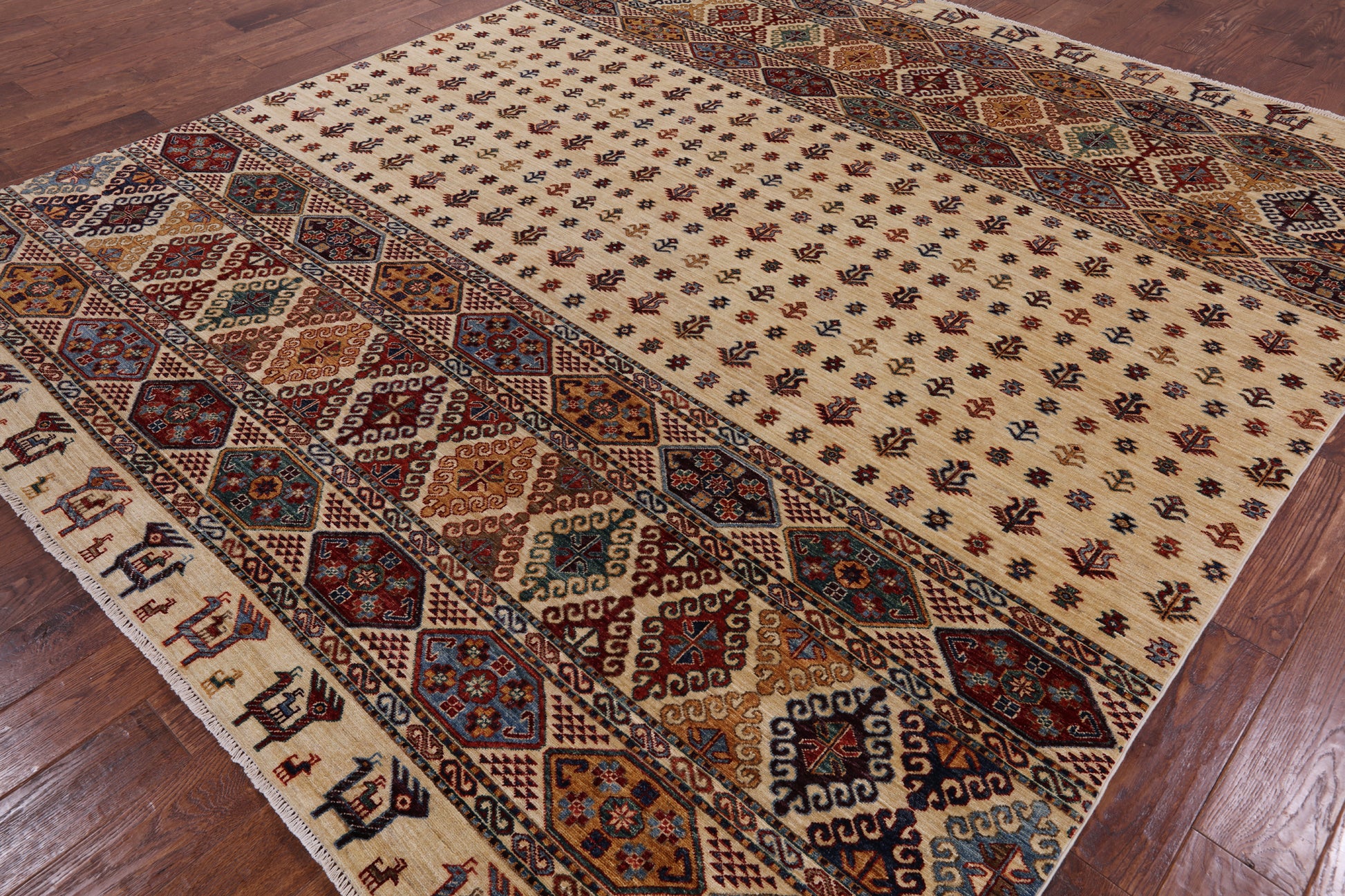 Ivory Persian Gabbeh Handmade Wool Area Rug - 8' 4" X 9' 6" - Golden Nile