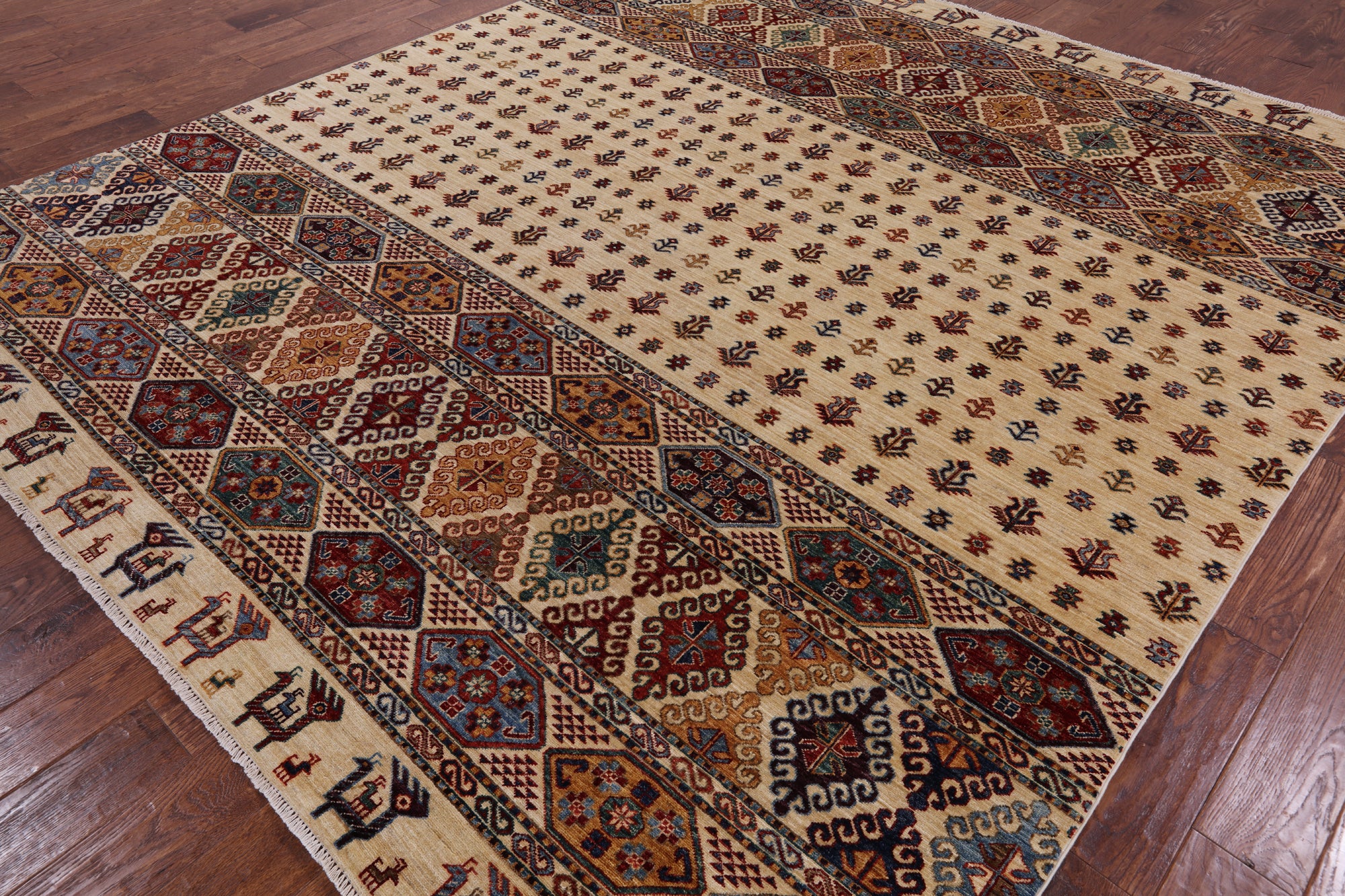 Ivory Persian Gabbeh Handmade Wool Area Rug - 8' 4" X 9' 6" - Golden Nile